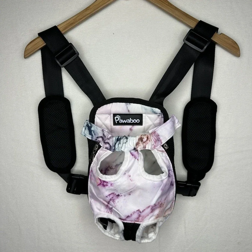 PAWABOO Pet Cat Dog Carrier Backpack Travel Hiking Adjustable Bag Purple Marble